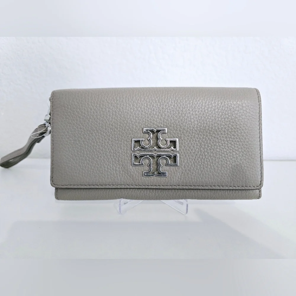Tory Burch Britten Gray Leather Wristlet Wallet